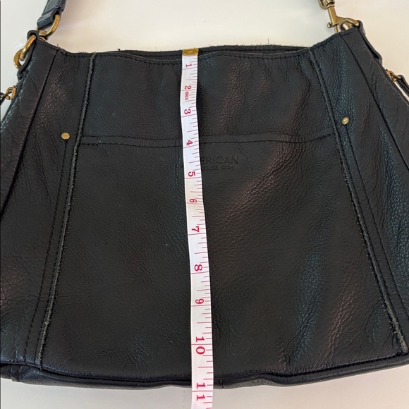 AMERICAN LEATHER COMPANY BLACK SHOULDER BAG BRASS HARDWARE SNAP POCKET ON FRONT - Picture 12 of 12
